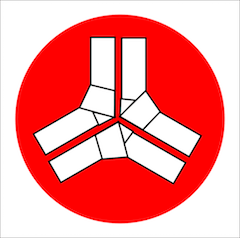 Three white musubi-fumi on a red disc