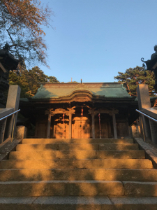 The prayer hall, lit up by the setting sun.